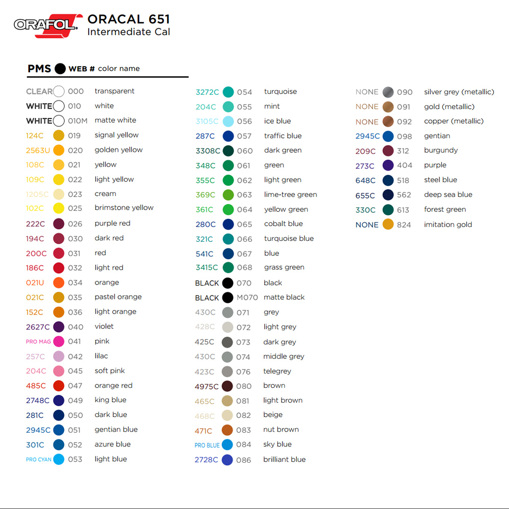 oracal 651 color chart 63 colors